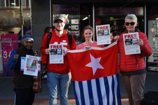 Free West Papua Campaign holds a demonstration in Tasmania, Australia for the journalists's release