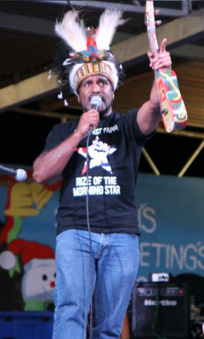 West Papuan indeoendence leader Benny Wenda at a Free West Papua Concetr in Port Moresby, Papua New Guinea
